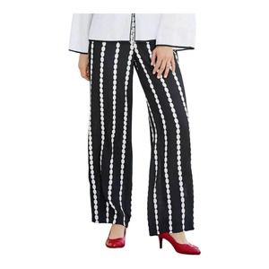 Monroe & Main Viscose Black White Wide Leg Pull On Office Casual Jennie Pants
